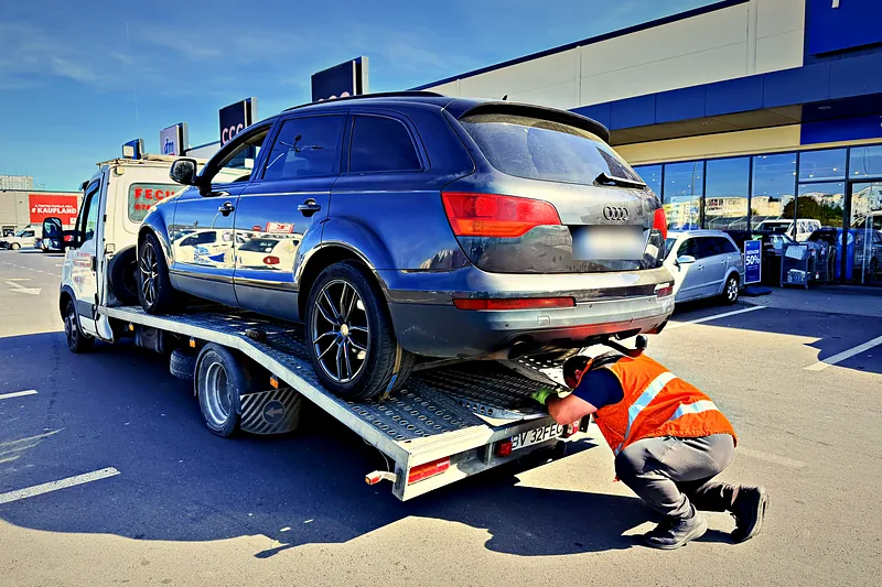 Fixarea unui vehicul pe platforma FECU Tractări Auto